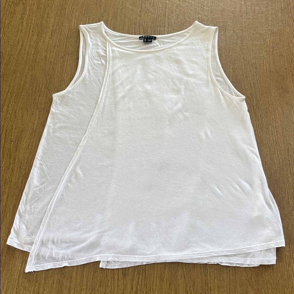 Theory Super Soft White Sleeveless Swing Tank Top, Panel Front & Back, Sz M